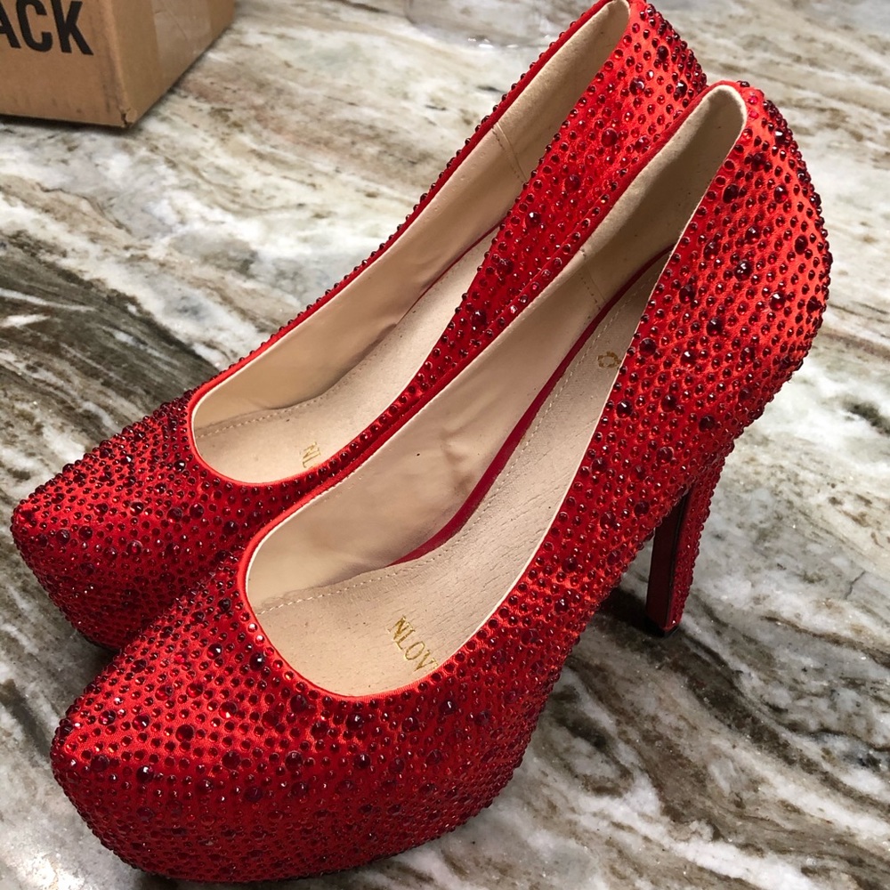 Red Rhinestone High Heels